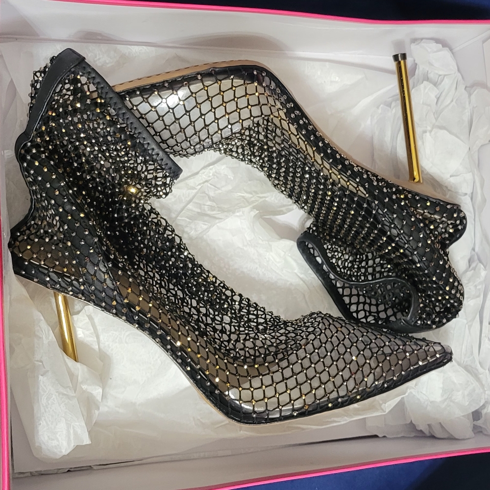 Vince Camuto Black Mesh Heels with Gold Accents